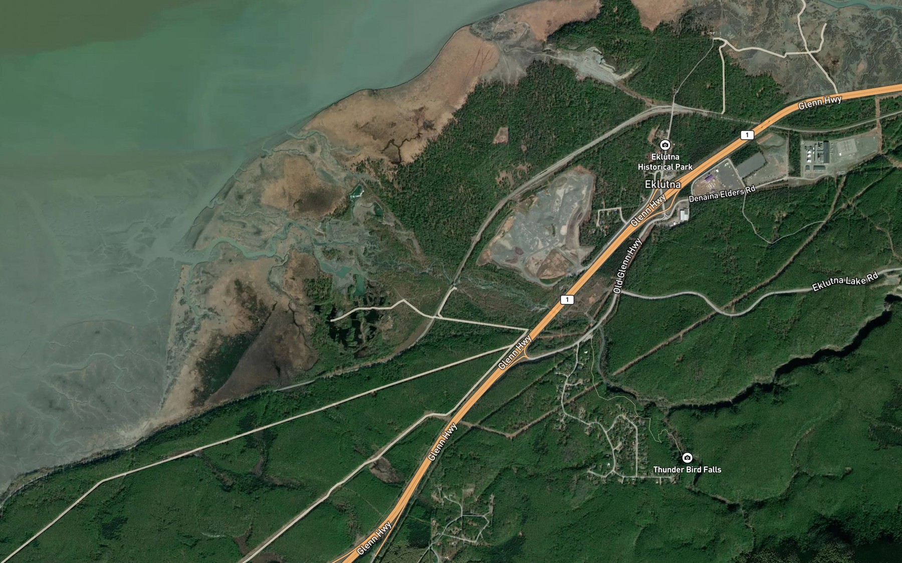 Satellite map of the Eklutna River