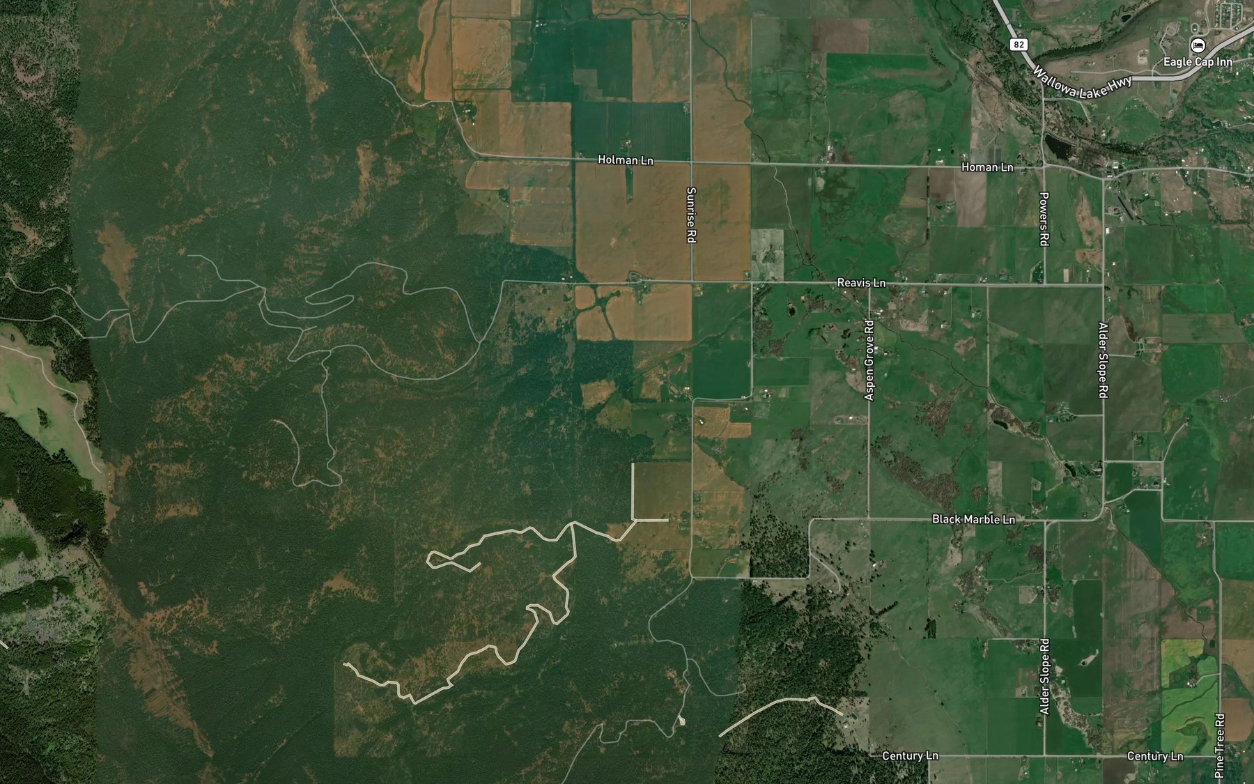 Satellite map of the Bookout Creek