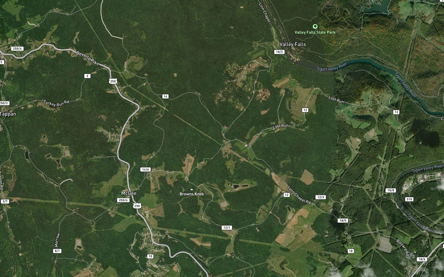 Satellite map of the Dry Fork