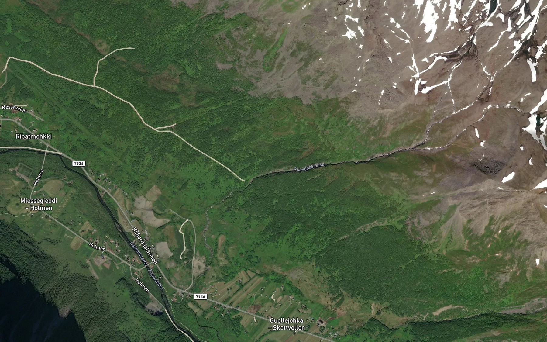 Satellite map of the Ruovddasjohka