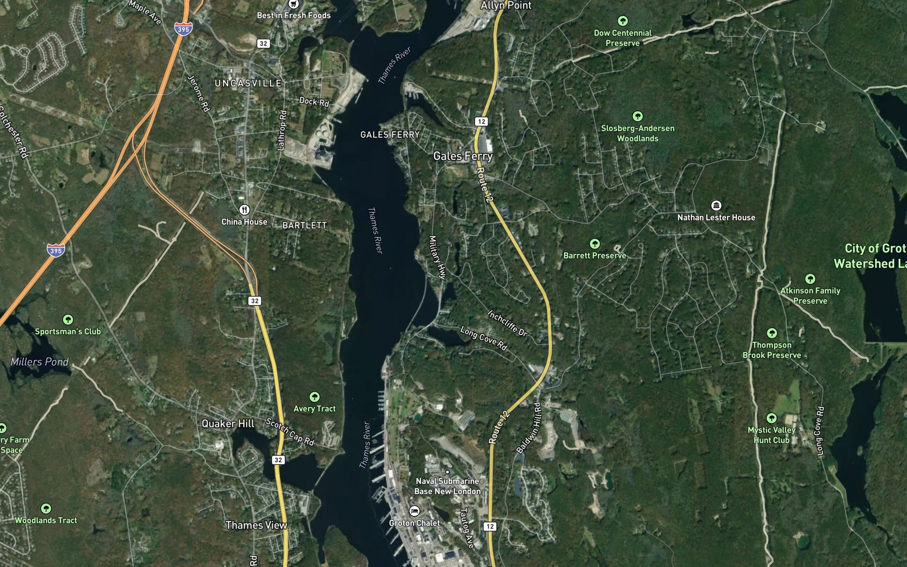 Satellite map of the Pine Swamp Brook