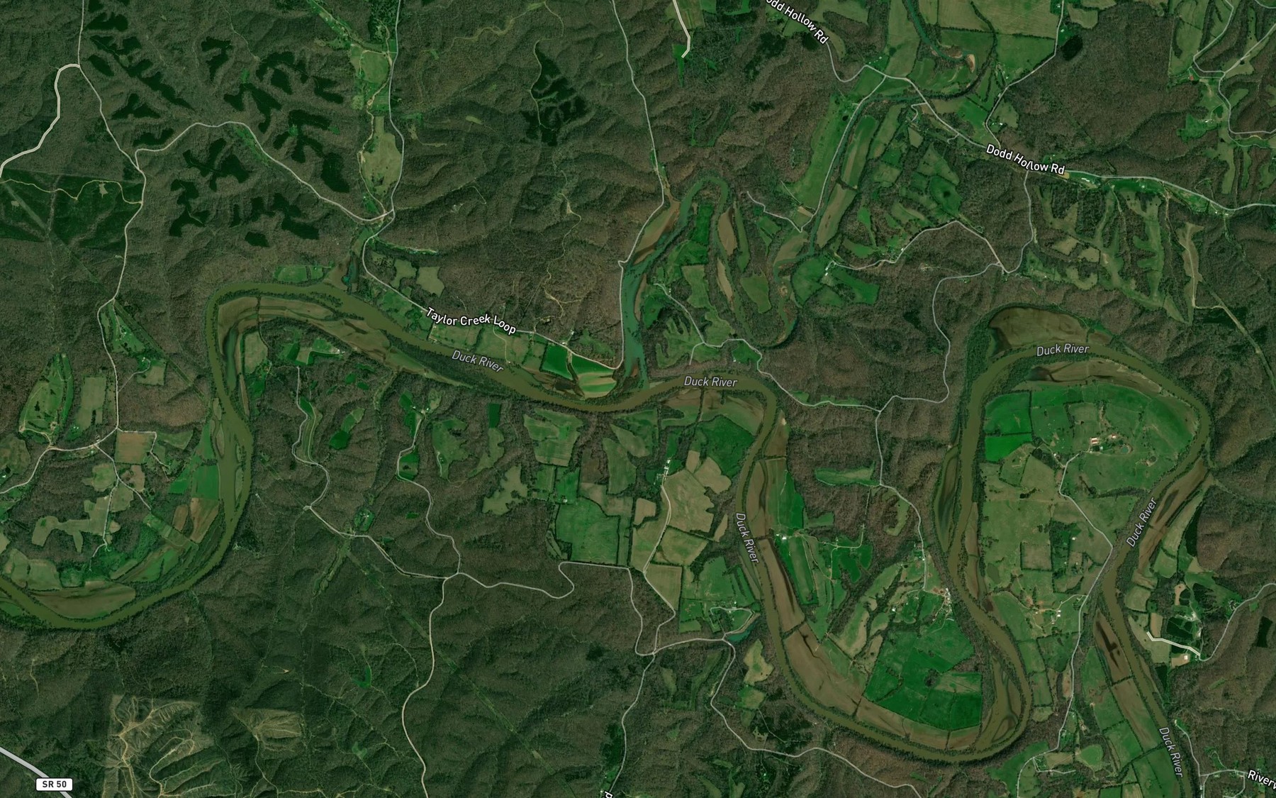 Satellite map of the Piney River