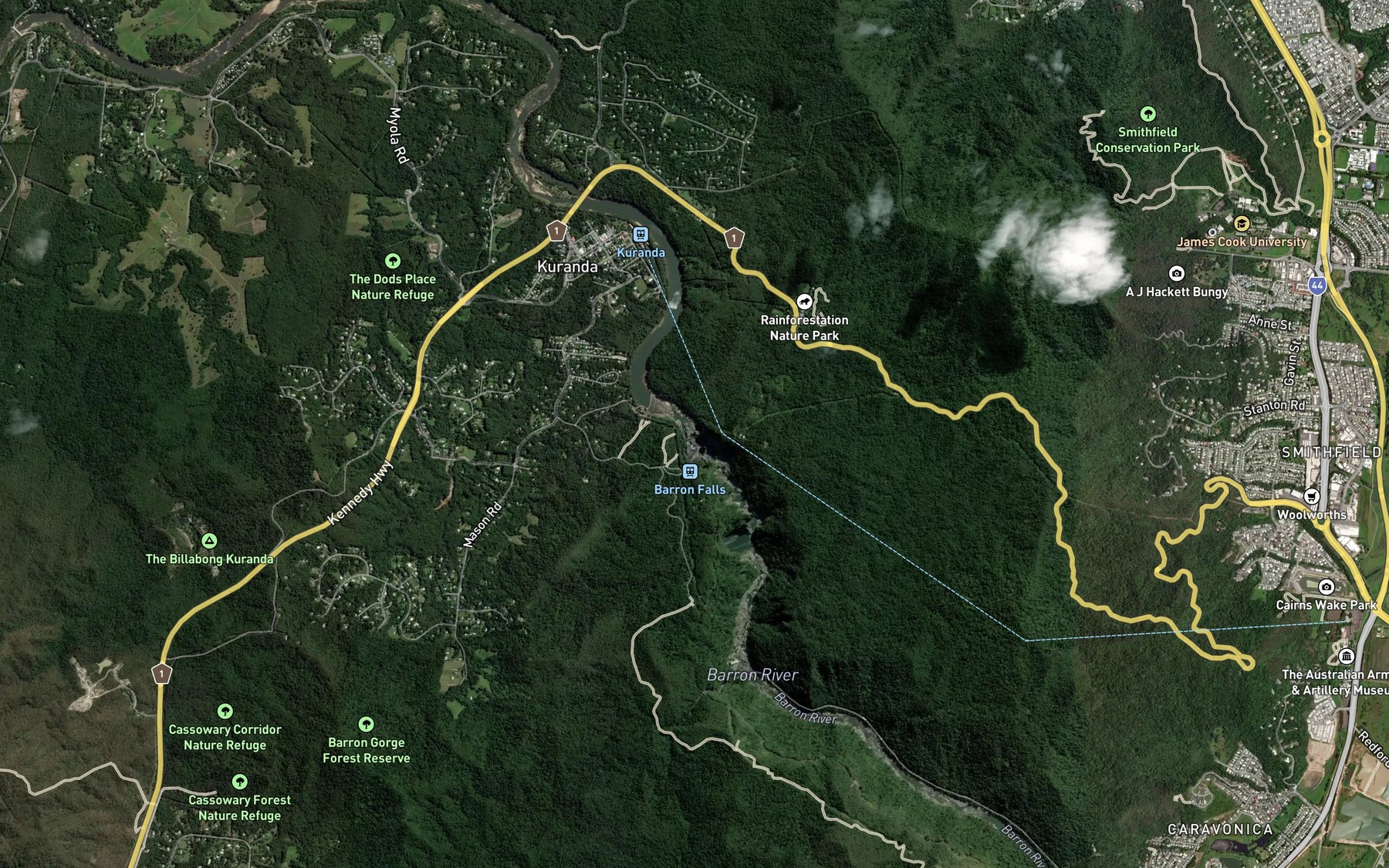 Satellite map of the Barron Falls
