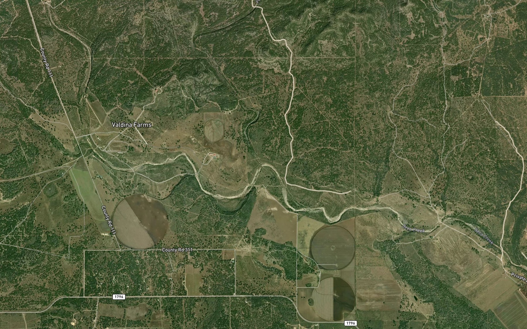 Satellite map of the Parkers Creek