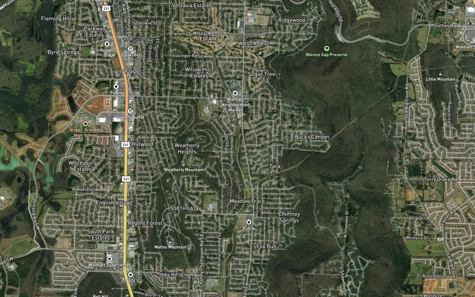 Satellite map of the Esslinger Spring Branch