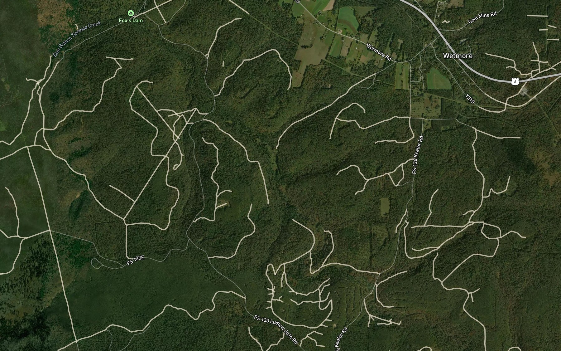 Satellite map of the Thomas Run