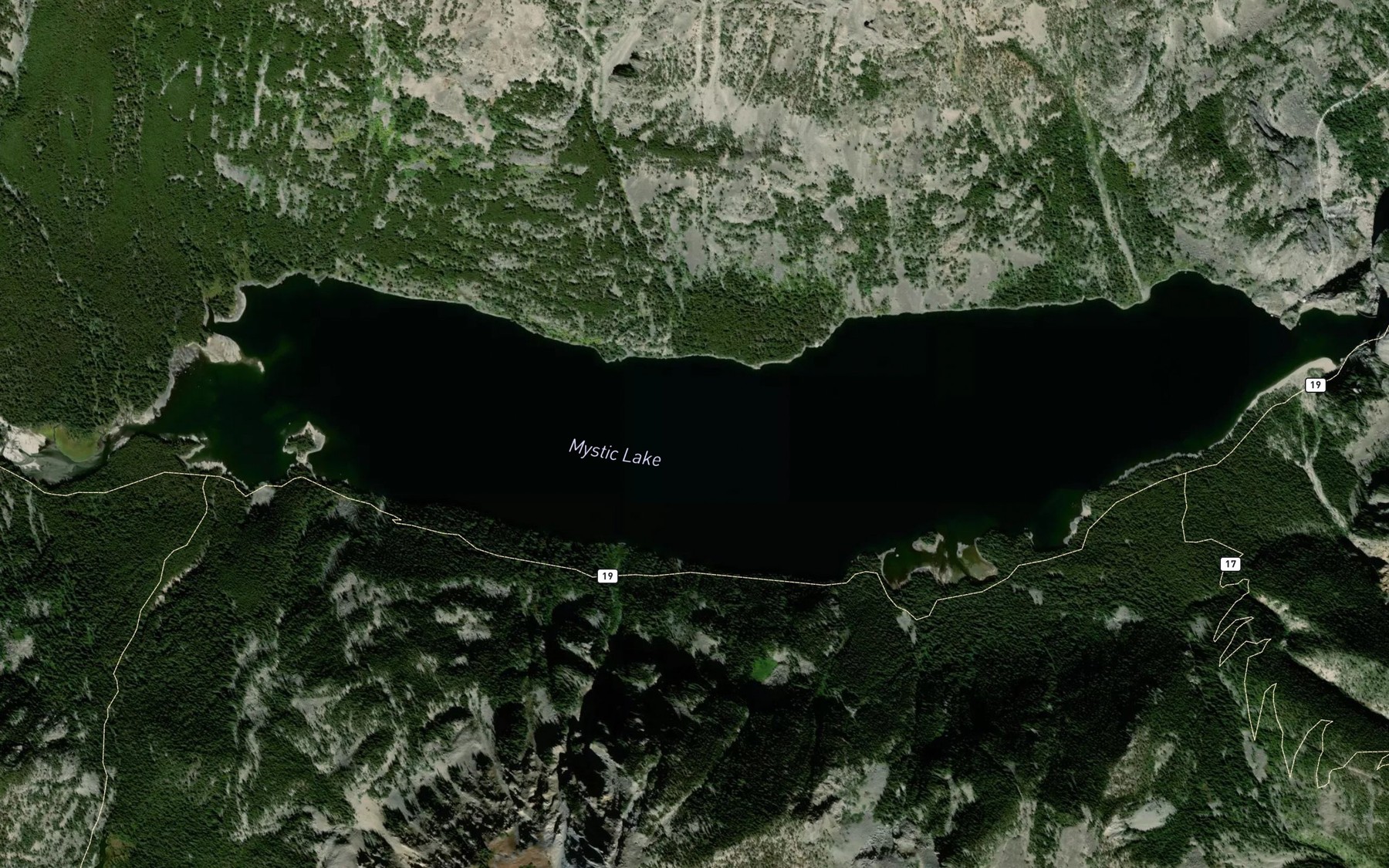 Satellite map of the Mystic Lake