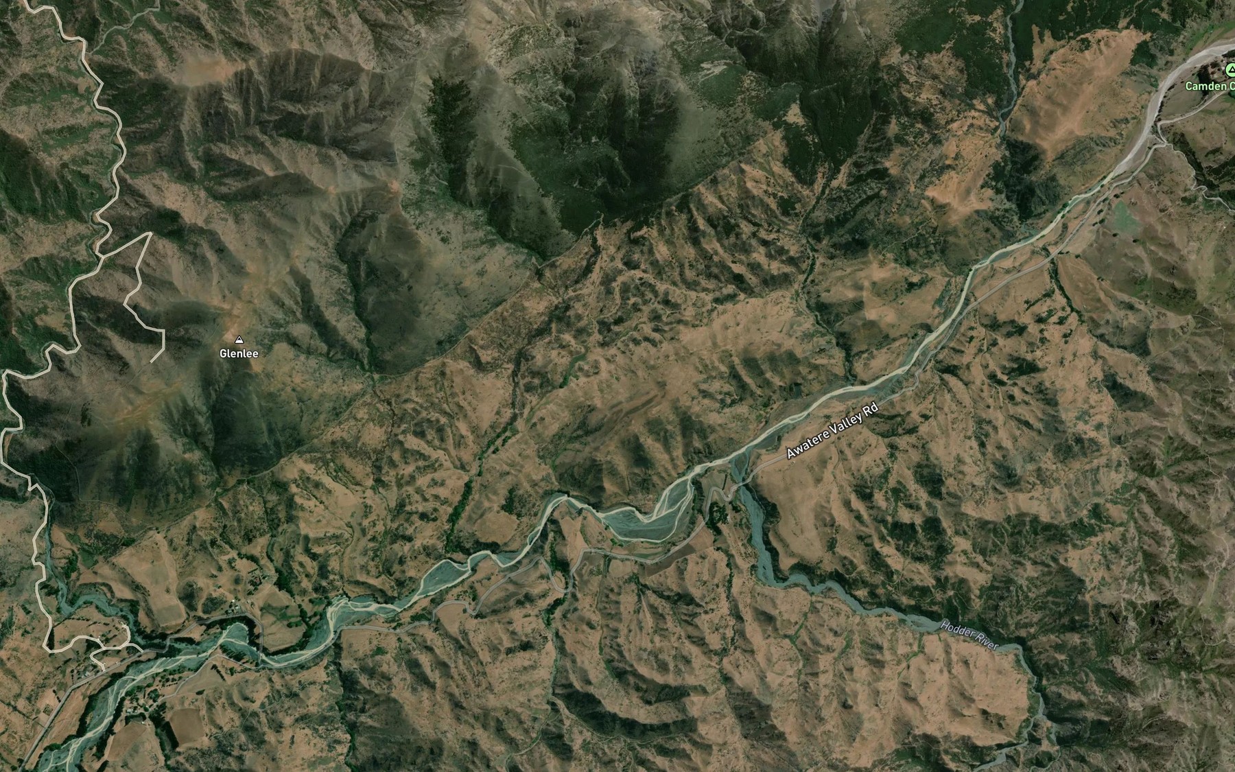Satellite map of the Awatere River