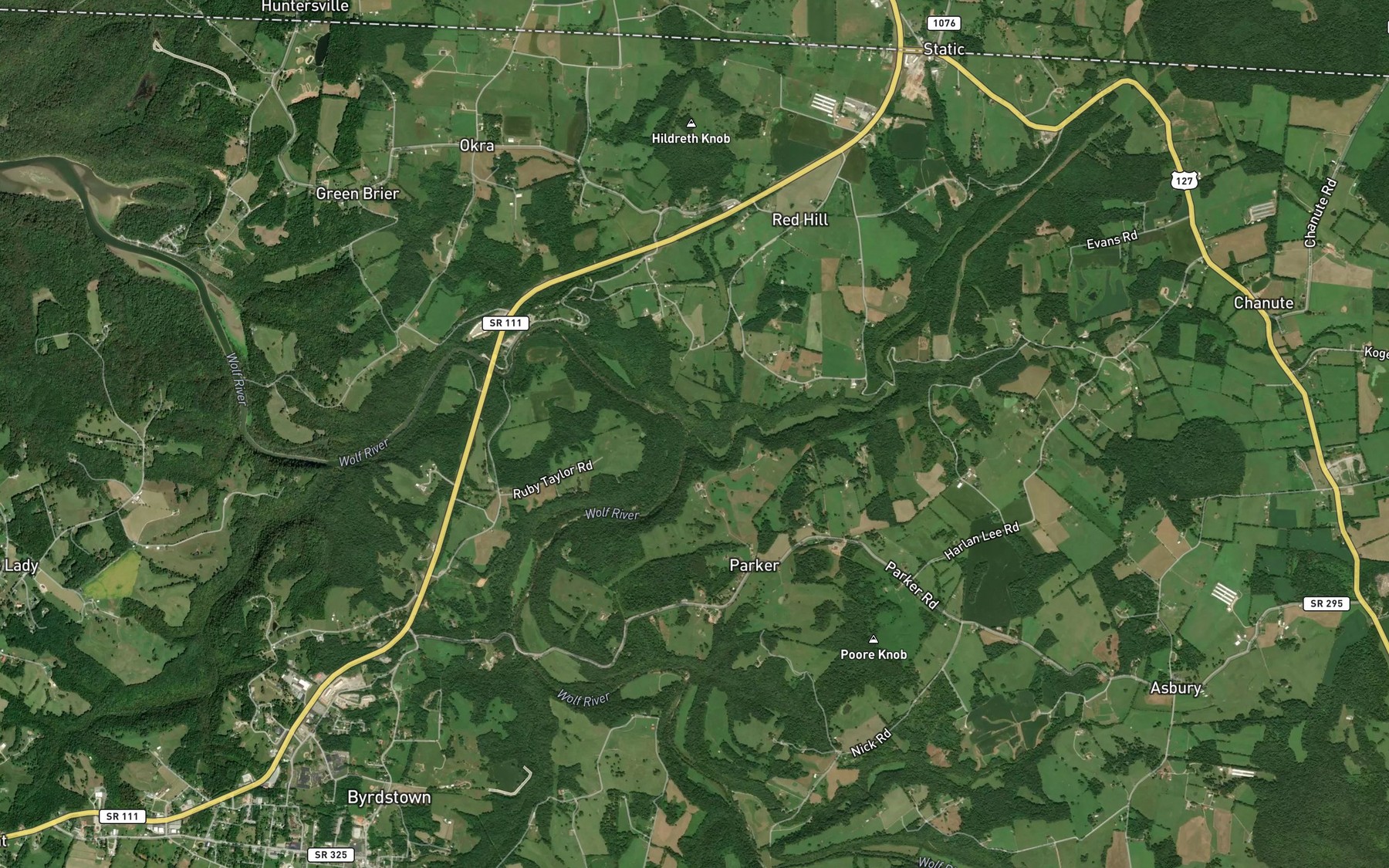Satellite map of the Lick Creek