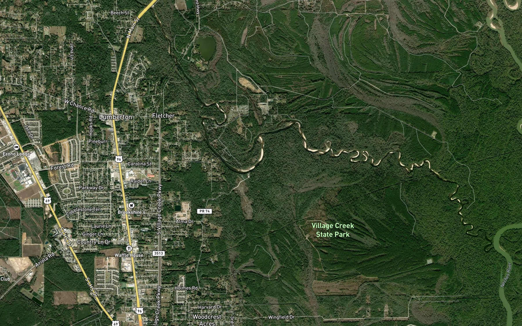 Satellite map of the Cane Slough