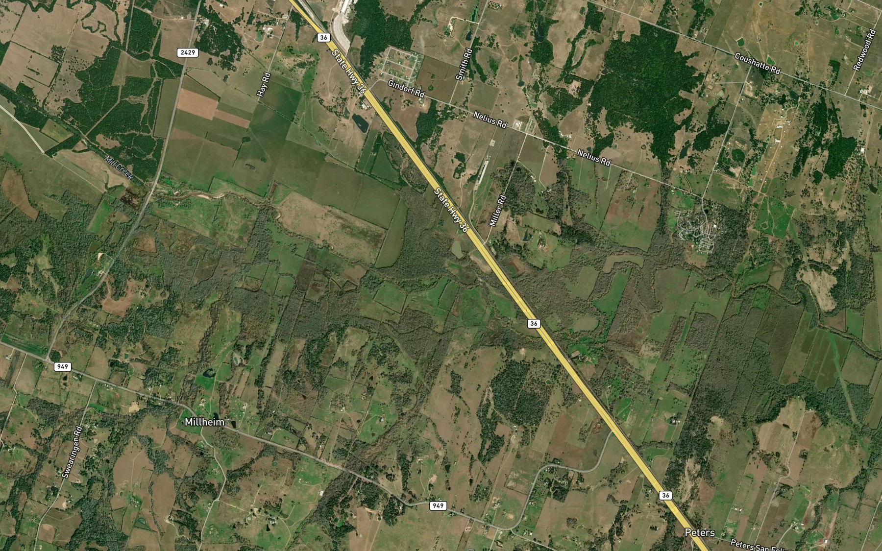 Satellite map of the Boggy Creek