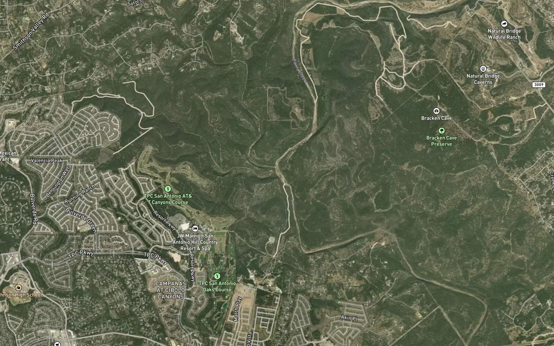 Satellite map of the West Fork Cibolo Creek