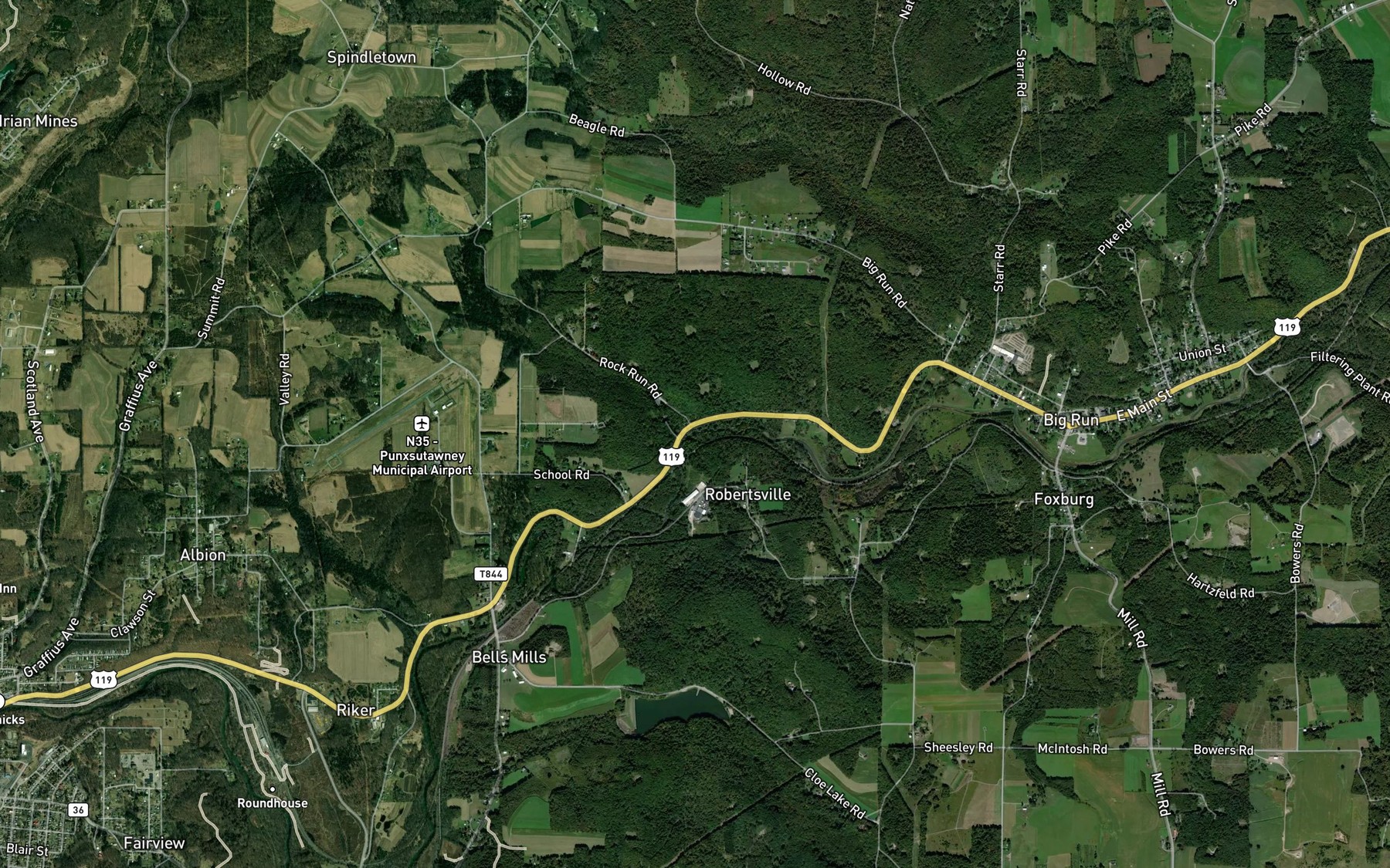 Satellite map of the Rock Run