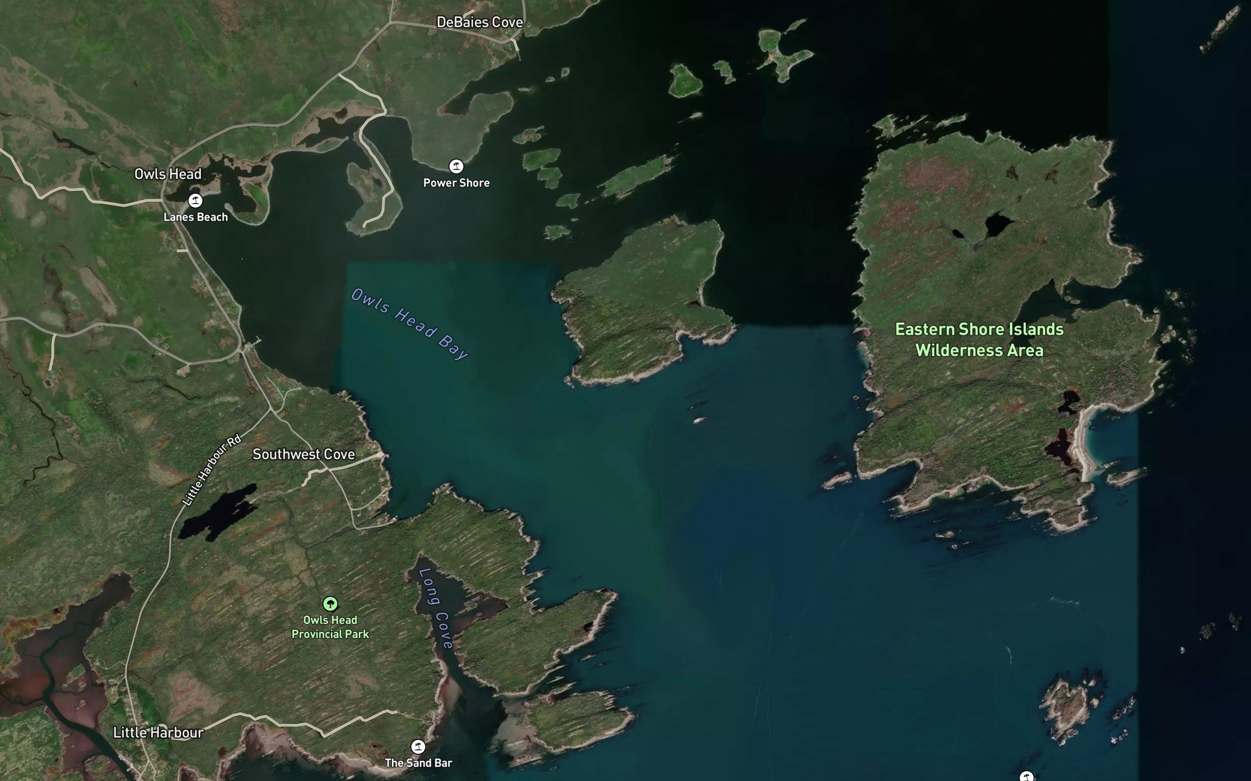 Satellite map of the Green Tickle