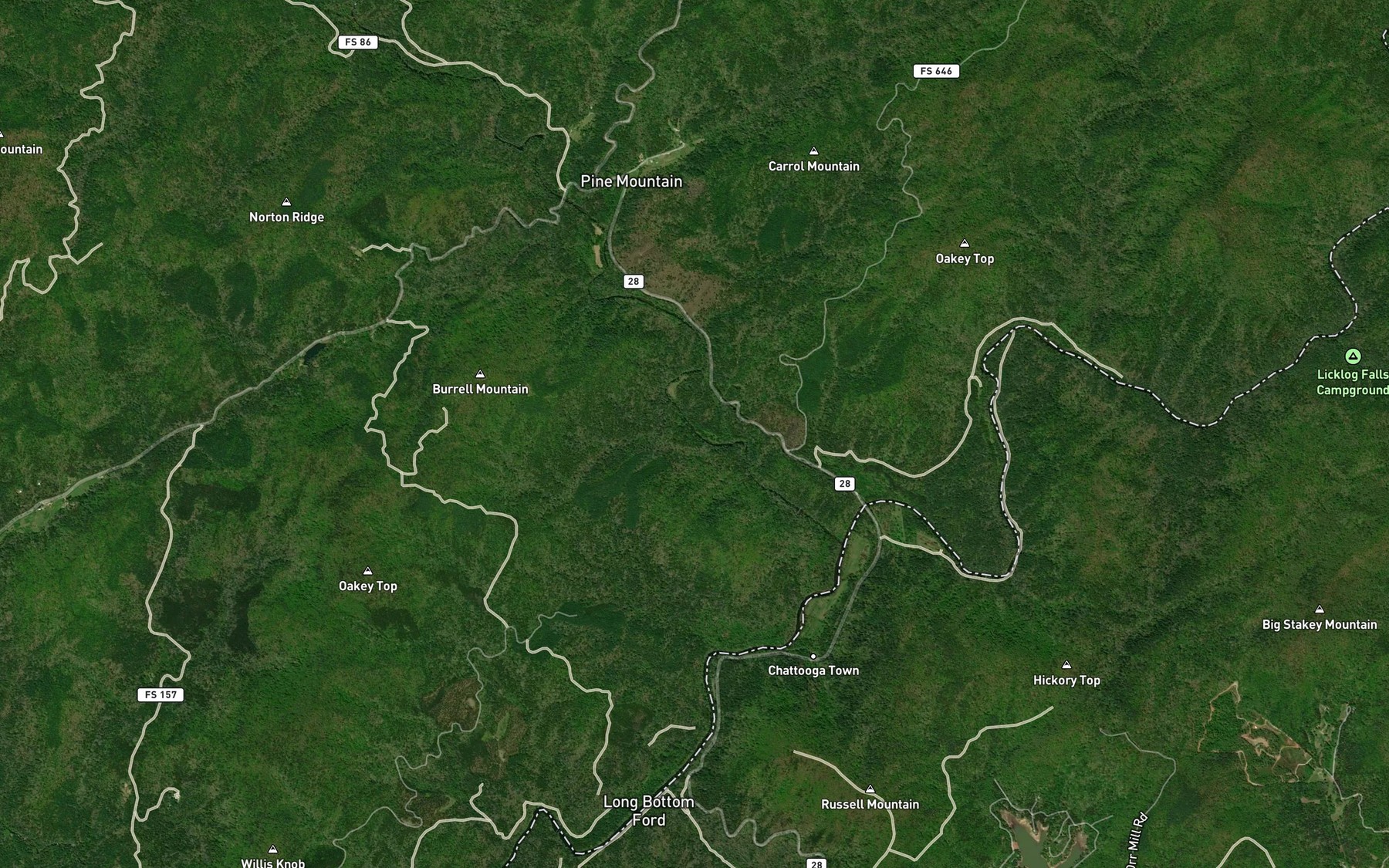 Satellite map of the Pigpen Branch