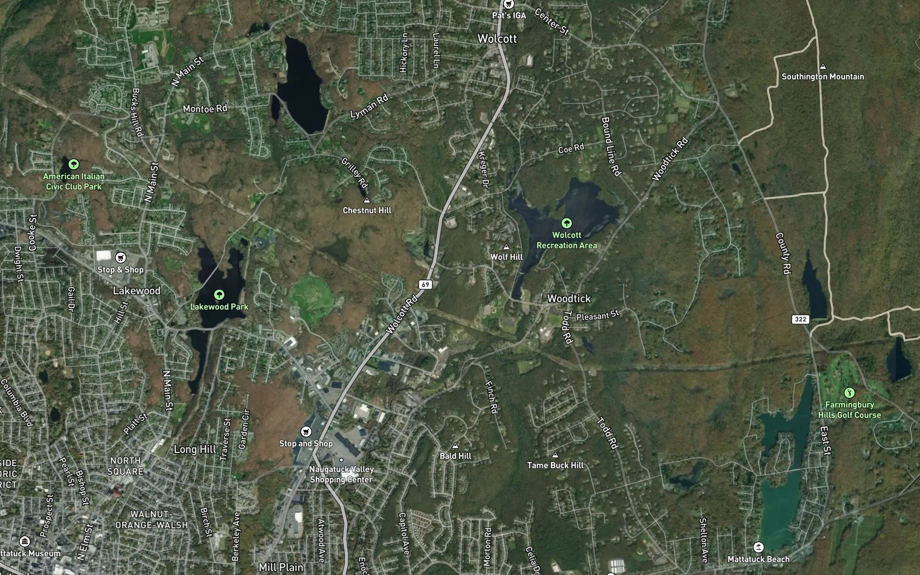 Satellite map of the Woodtick Reservoir