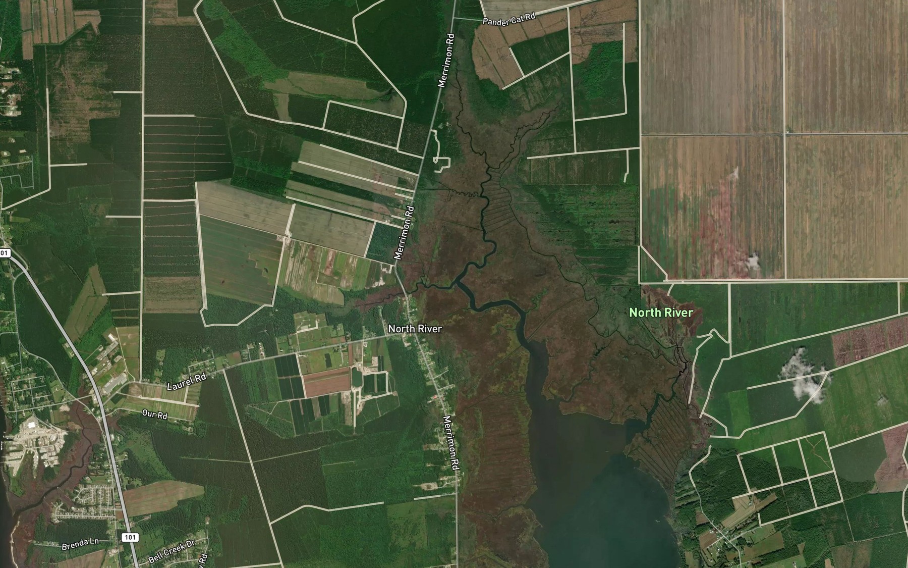Satellite map of the Feltons Creek