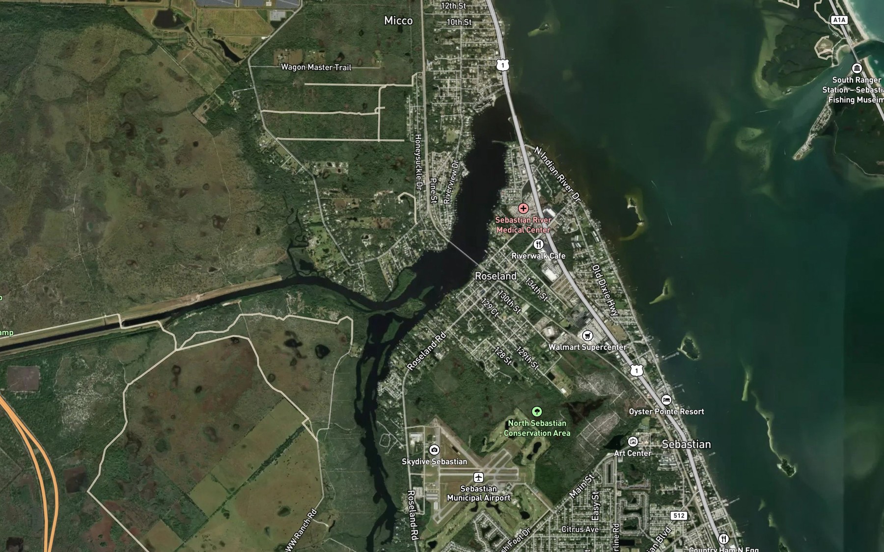 Satellite map of the South Prong Saint Sebastian River