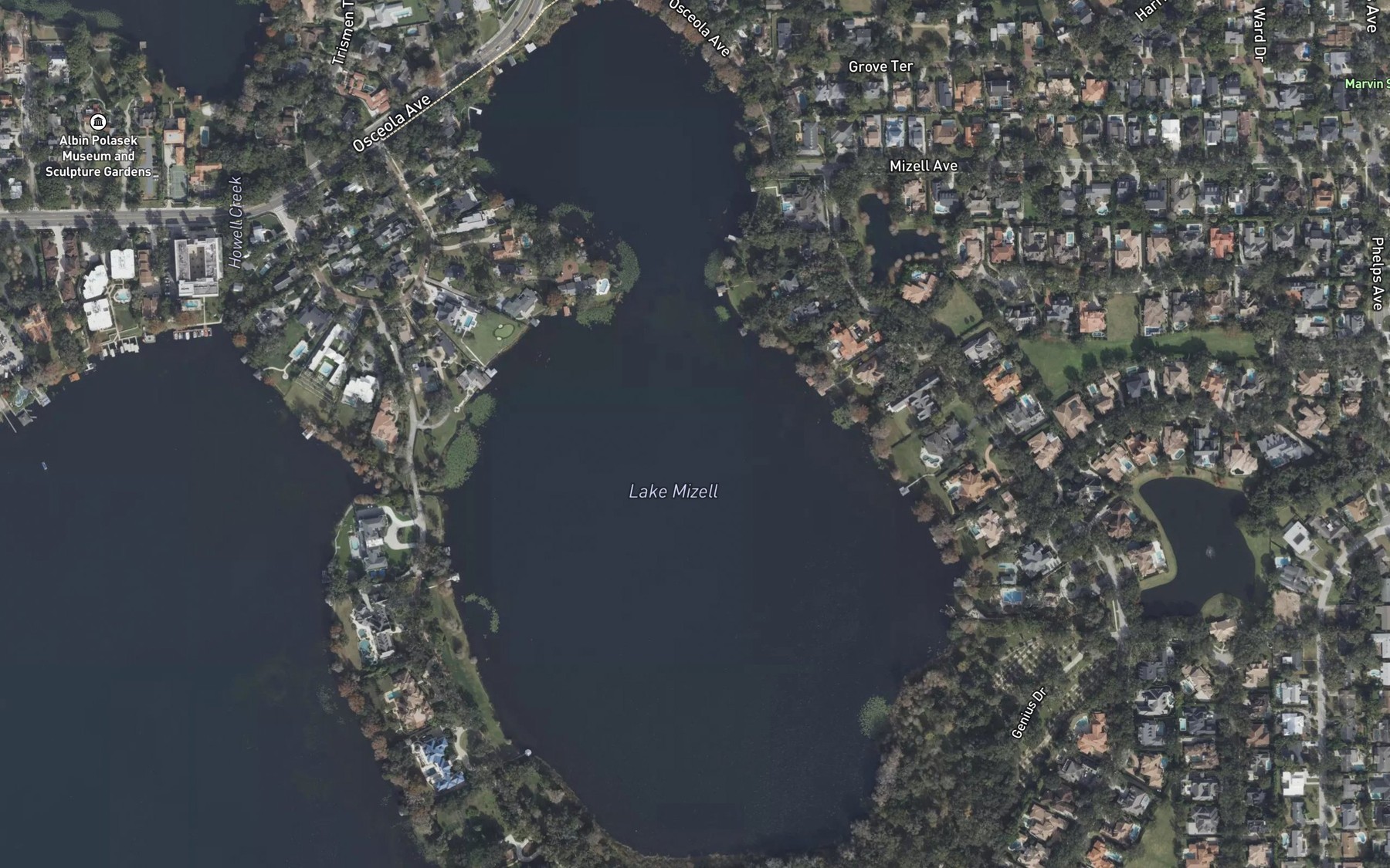 Satellite map of the Lake Mizell