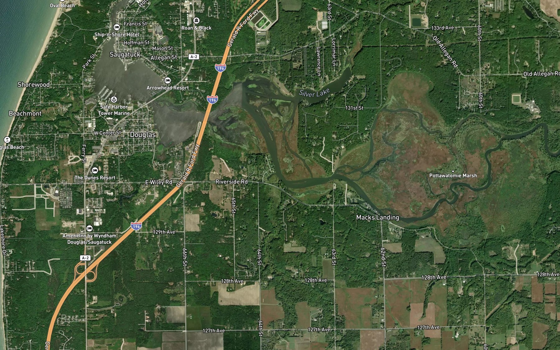 Satellite map of the Peach Orchard Creek