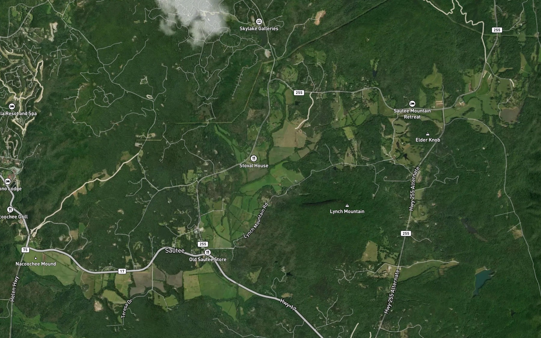 Satellite map of the Sautee Creek