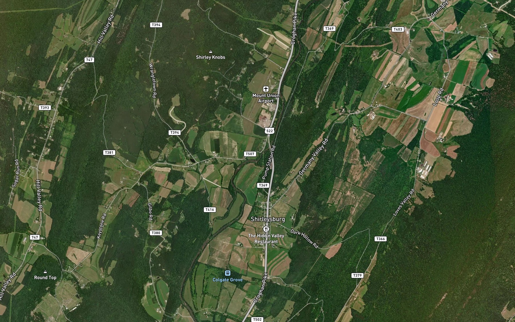 Satellite map of the Fort Run
