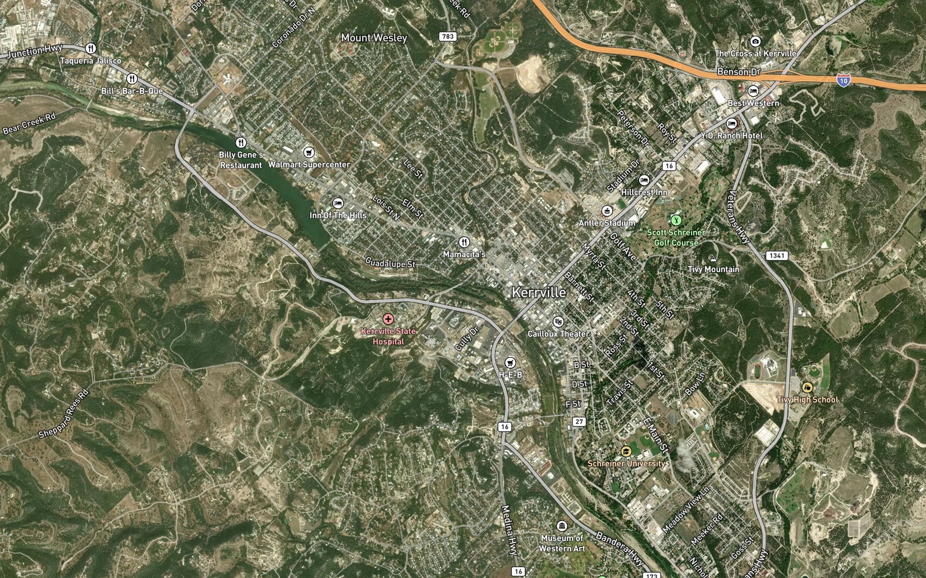 Satellite map of the Town Creek