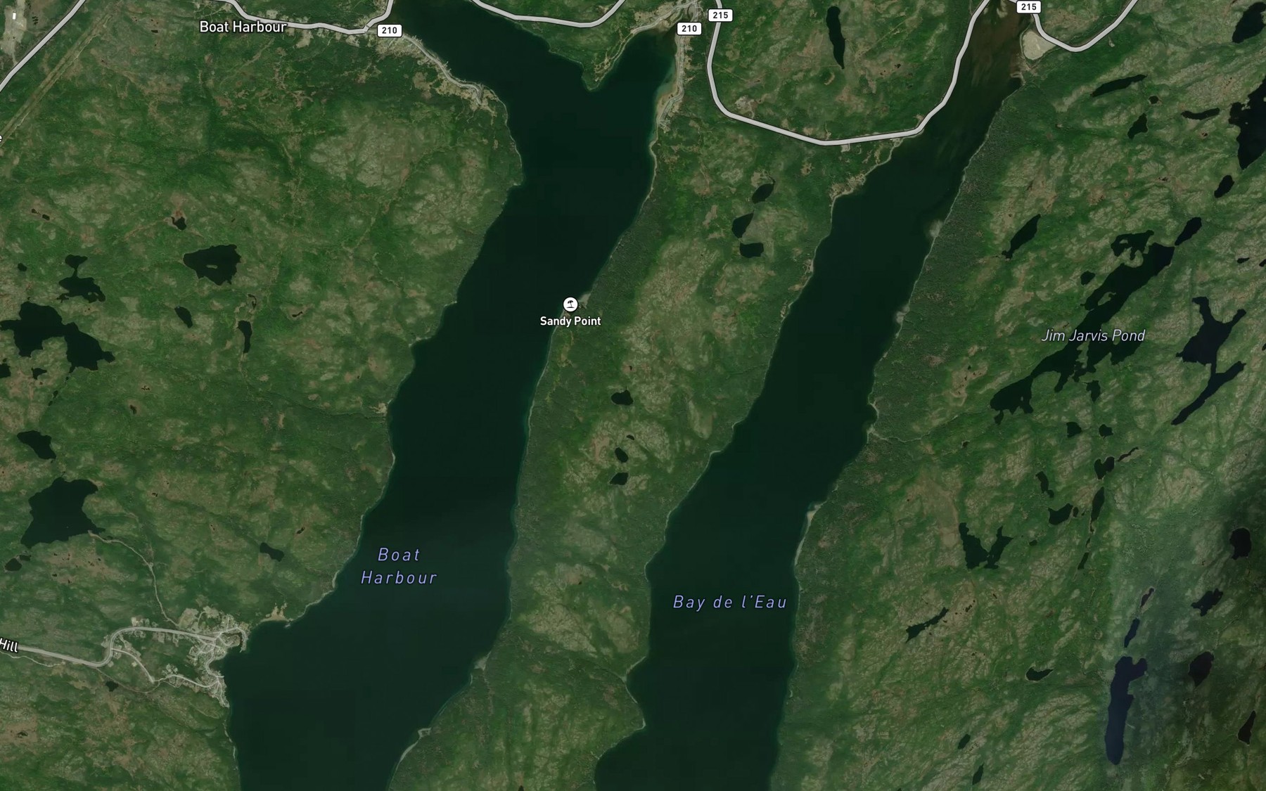 Satellite map of the Sandy Point Pond