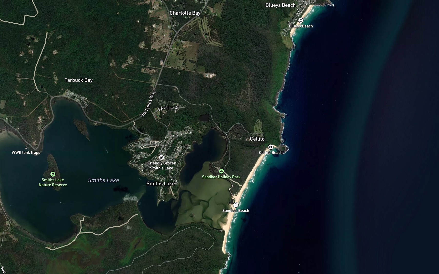 Satellite map of the Symes Bay