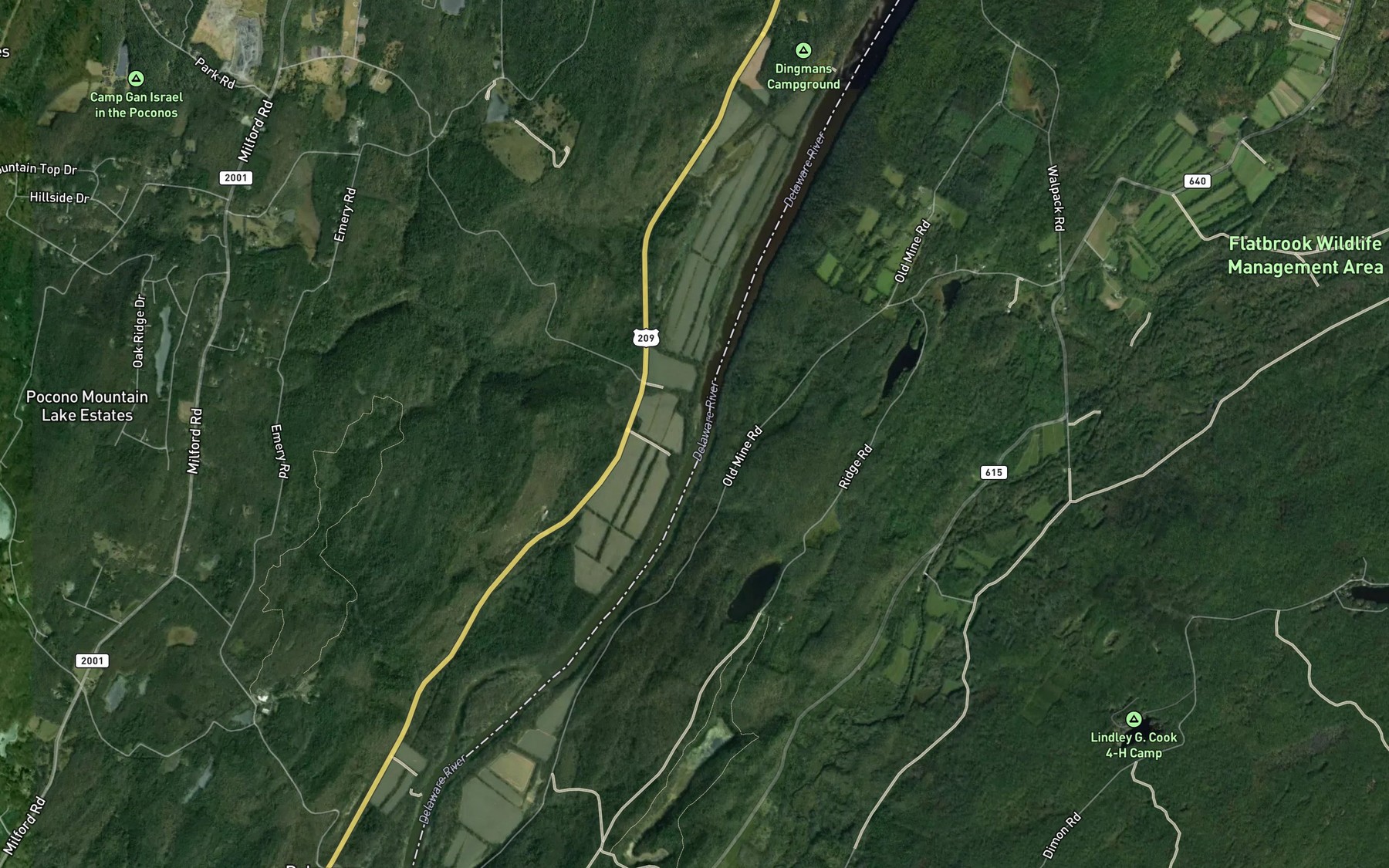 Satellite map of the Hornbecks Creek