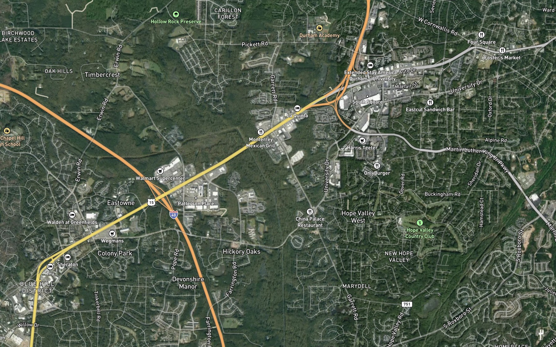 Satellite map of the Sandy Creek