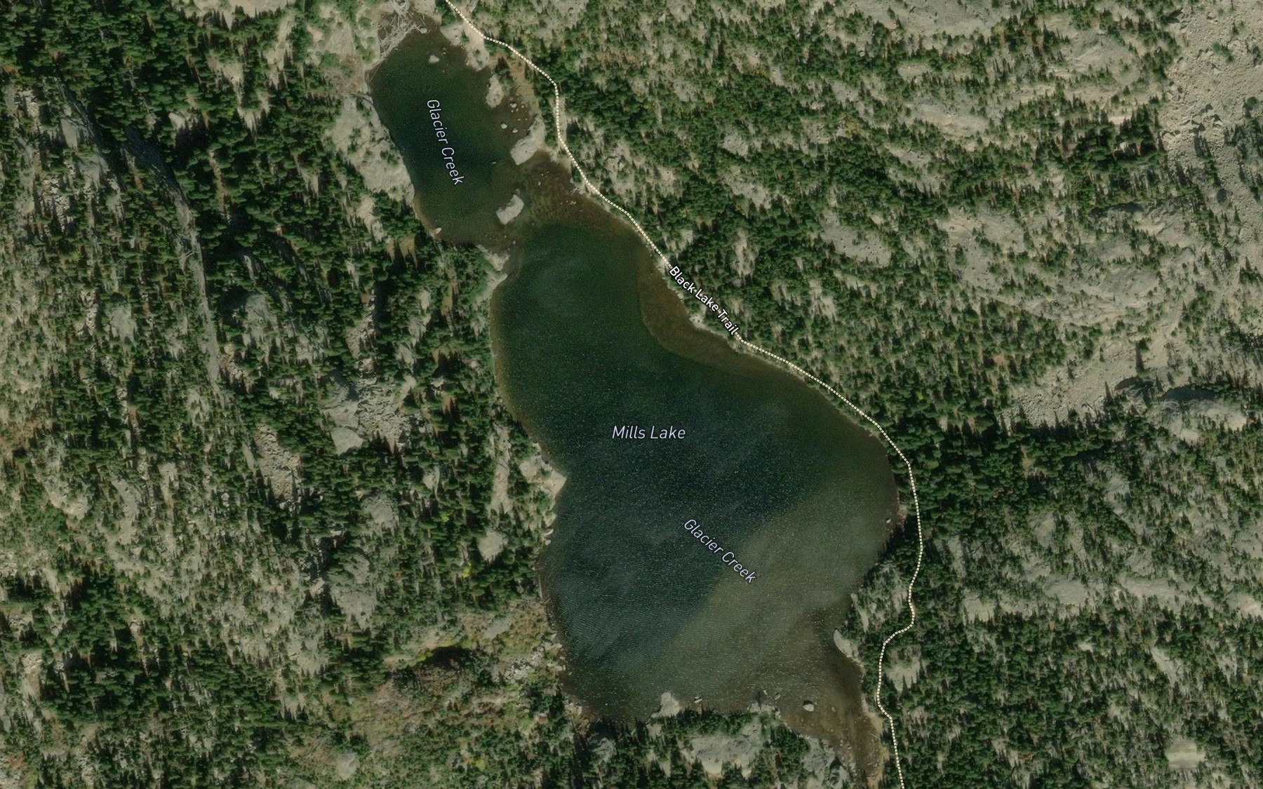 Satellite map of the Mills Lake