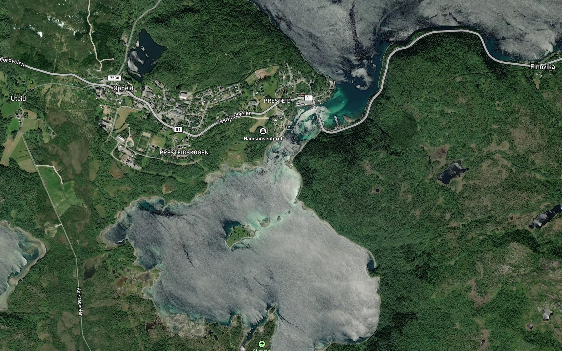 Satellite map of the Presteidstraumen