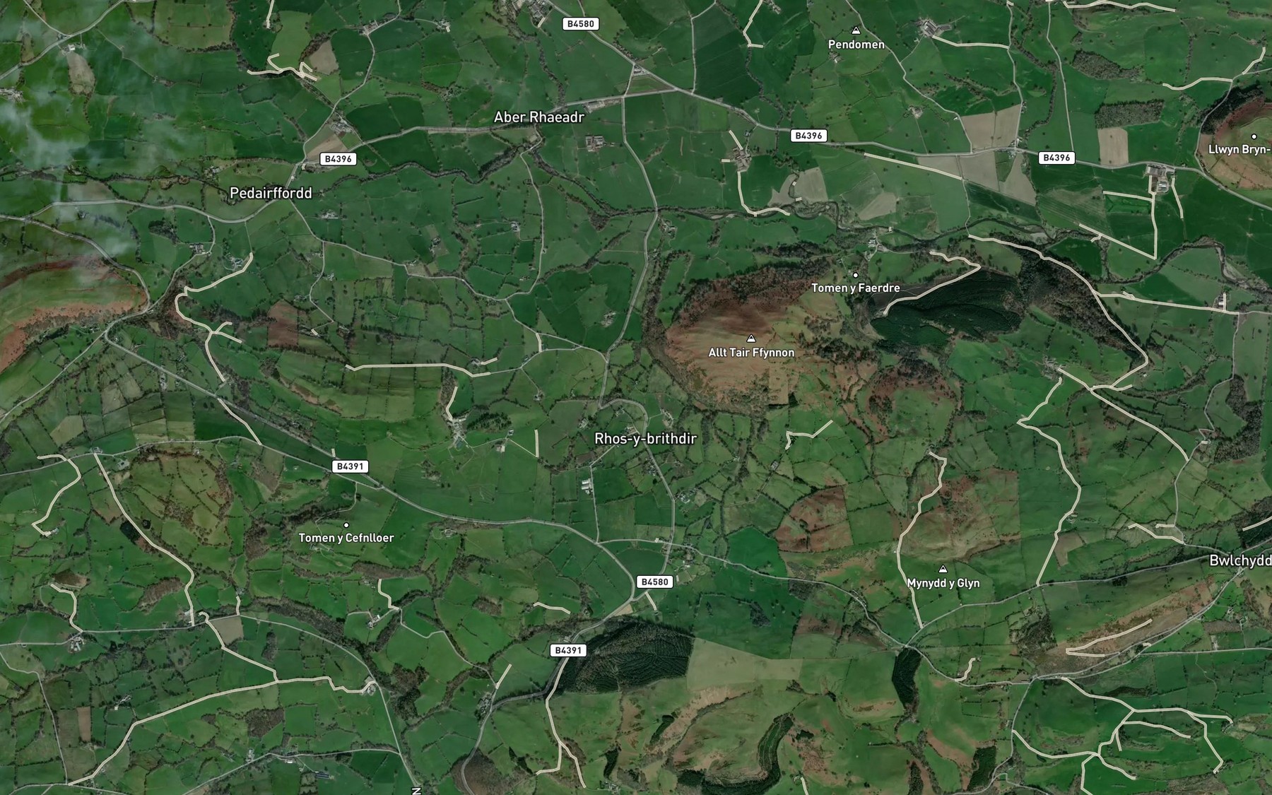 Satellite map of the Afon Rhaiadr