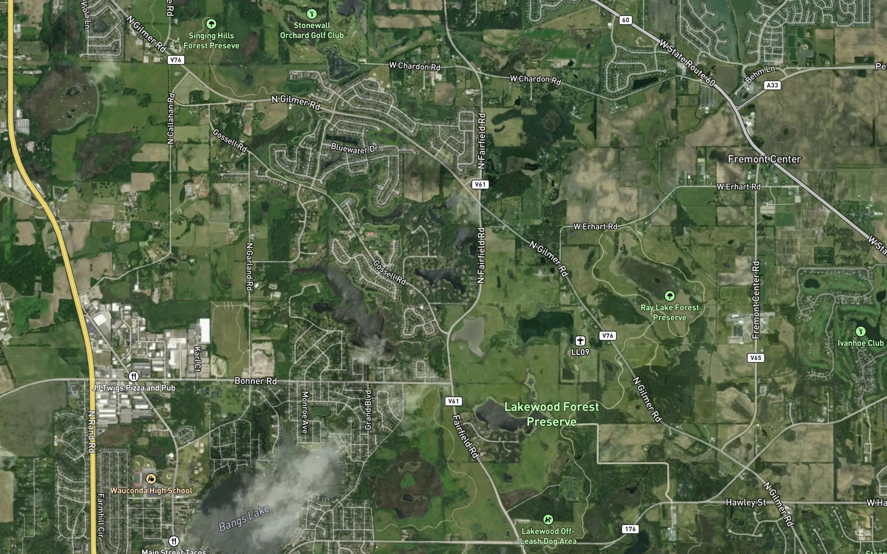 Satellite map of the Lake Fairfield