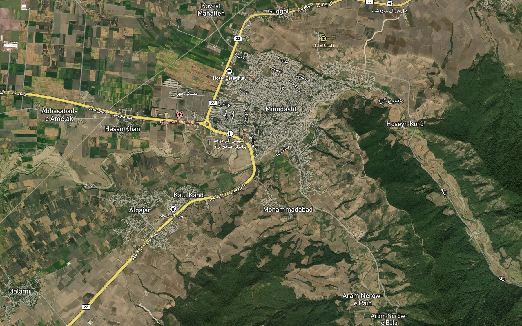 Satellite map of the Rudkhaneh-ye Narm Ab