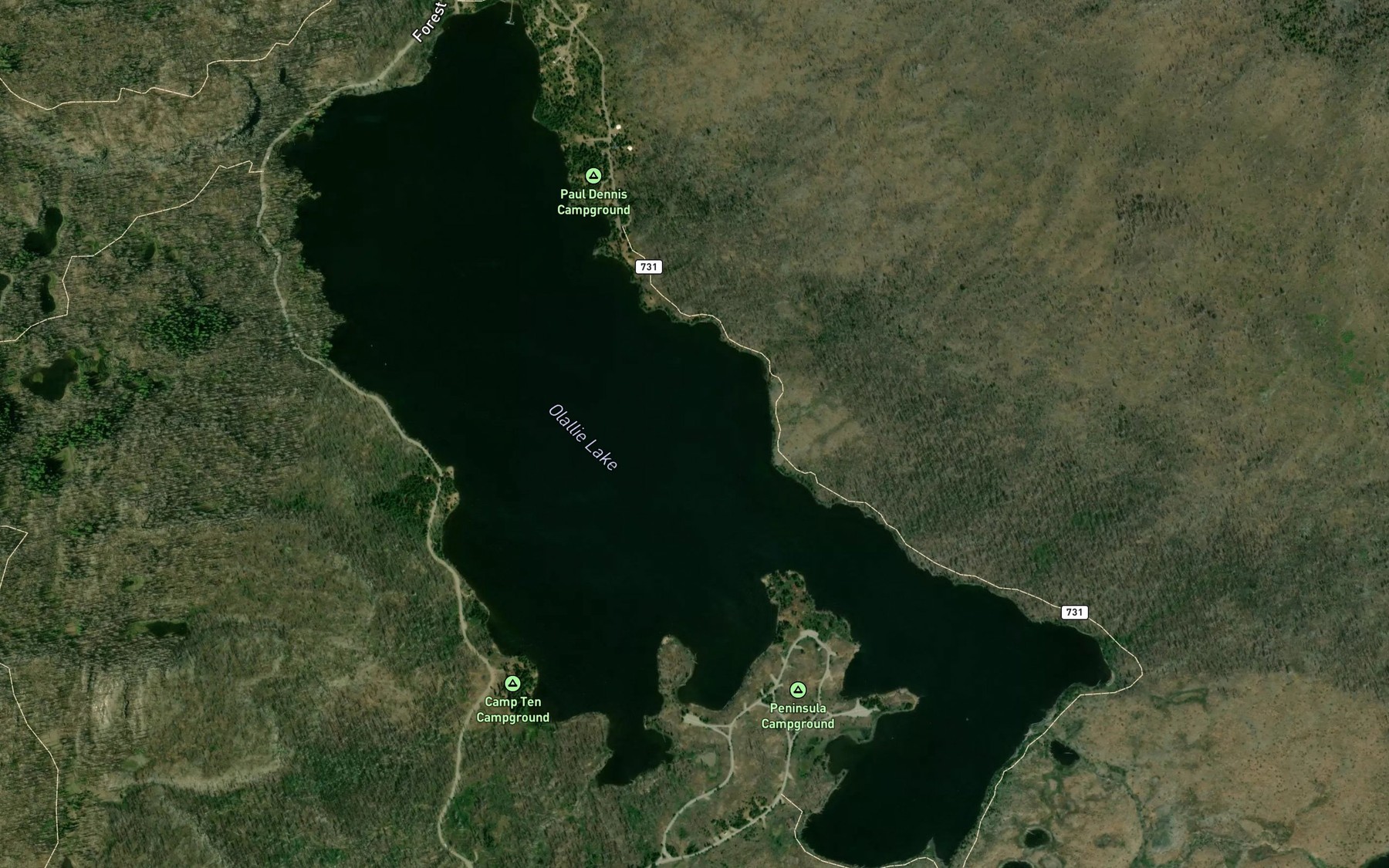 Satellite map of the Olallie Lake