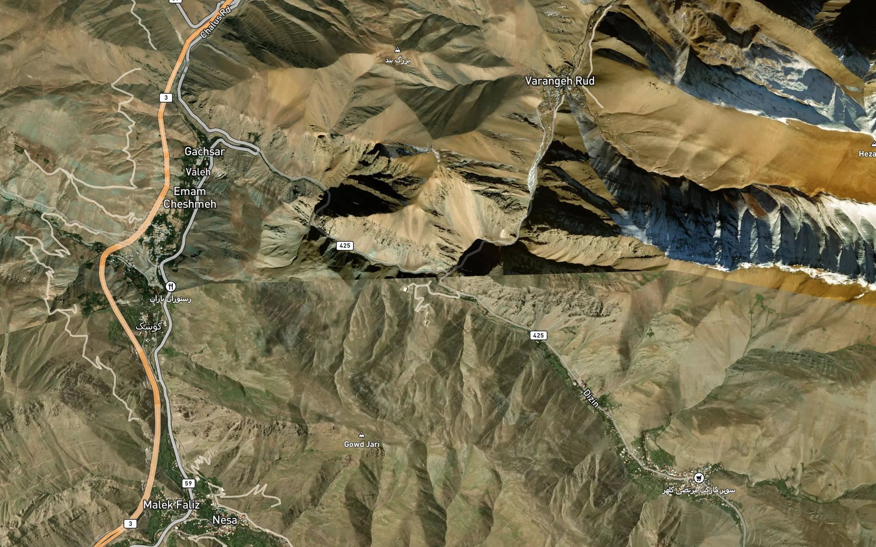 Satellite map of the Rudkhaneh-ye Varangeh Rud