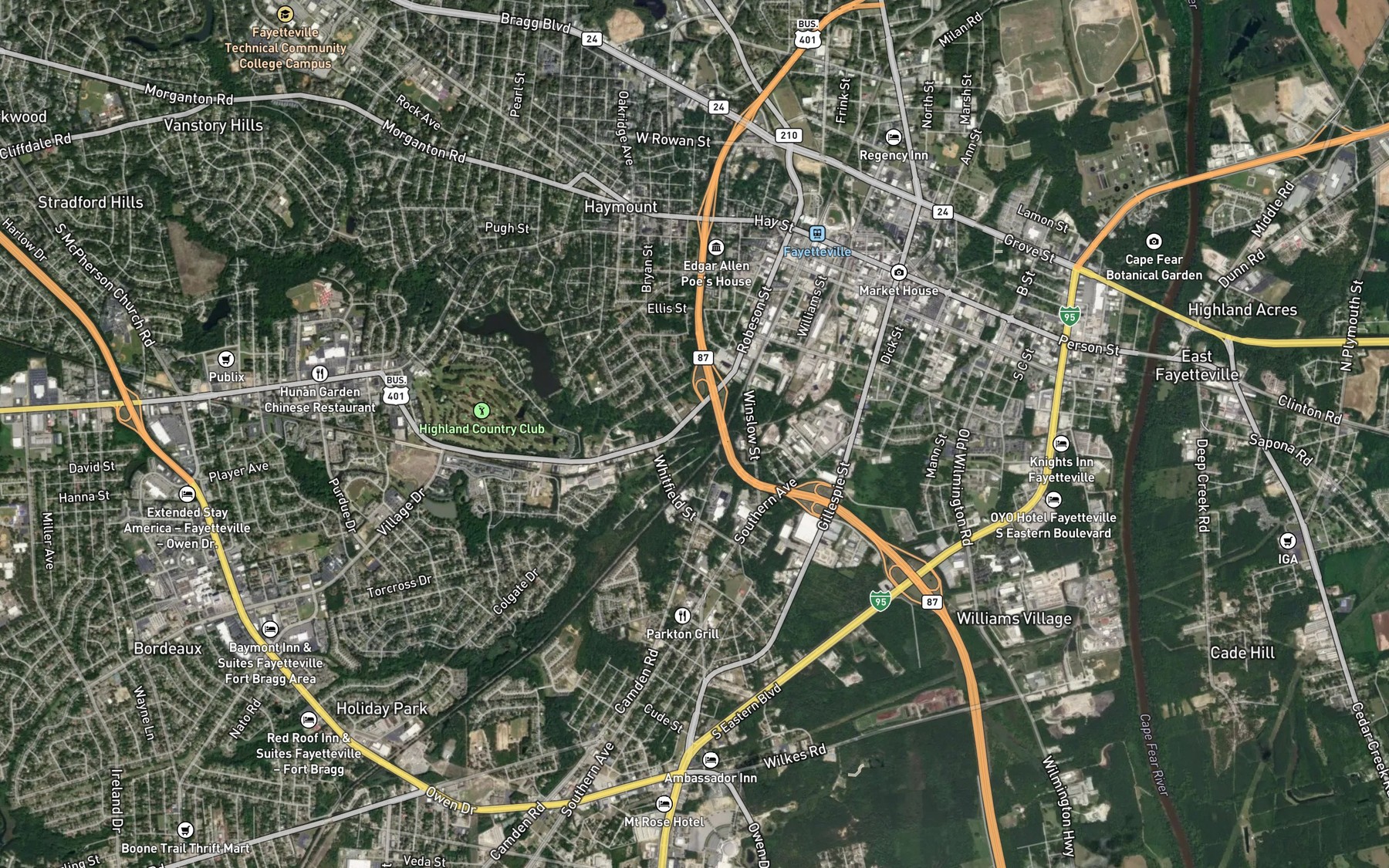 Satellite map of the Branson Creek