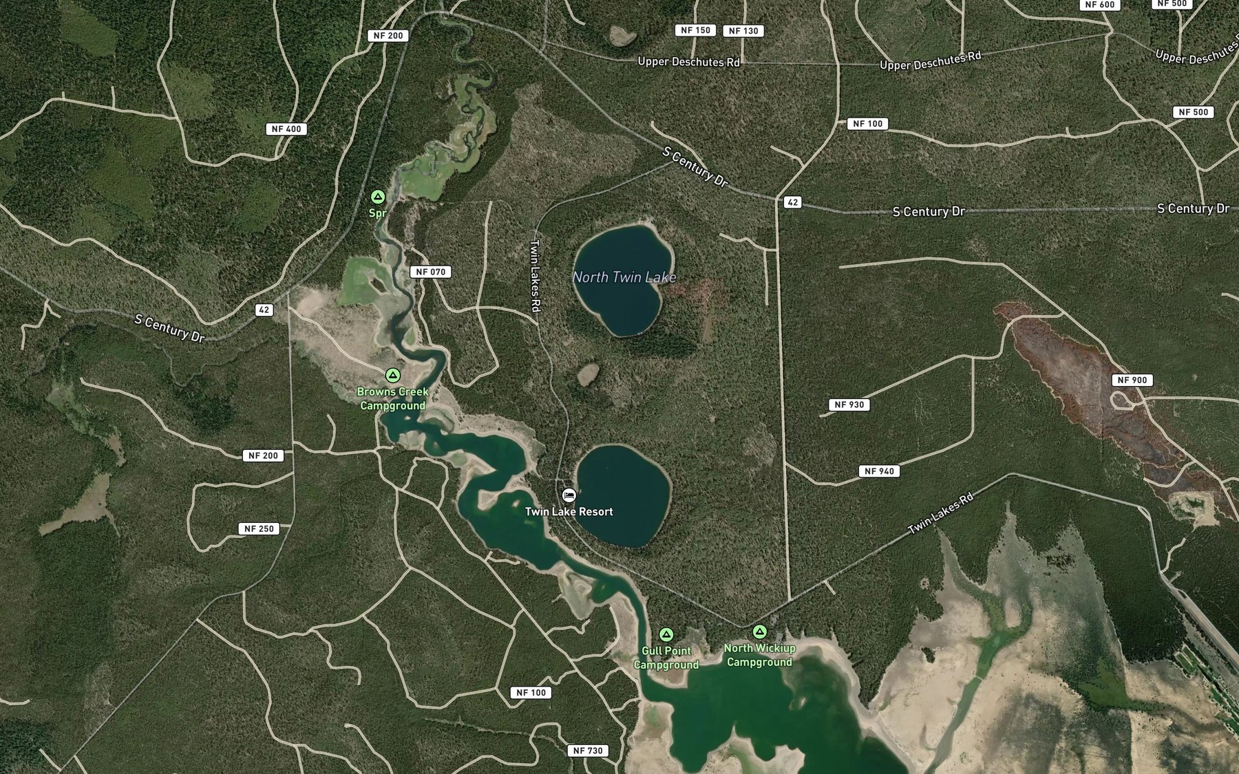 Satellite map of the Twin Lakes