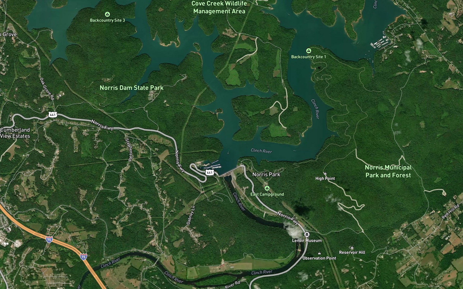 Satellite map of the Cove Creek