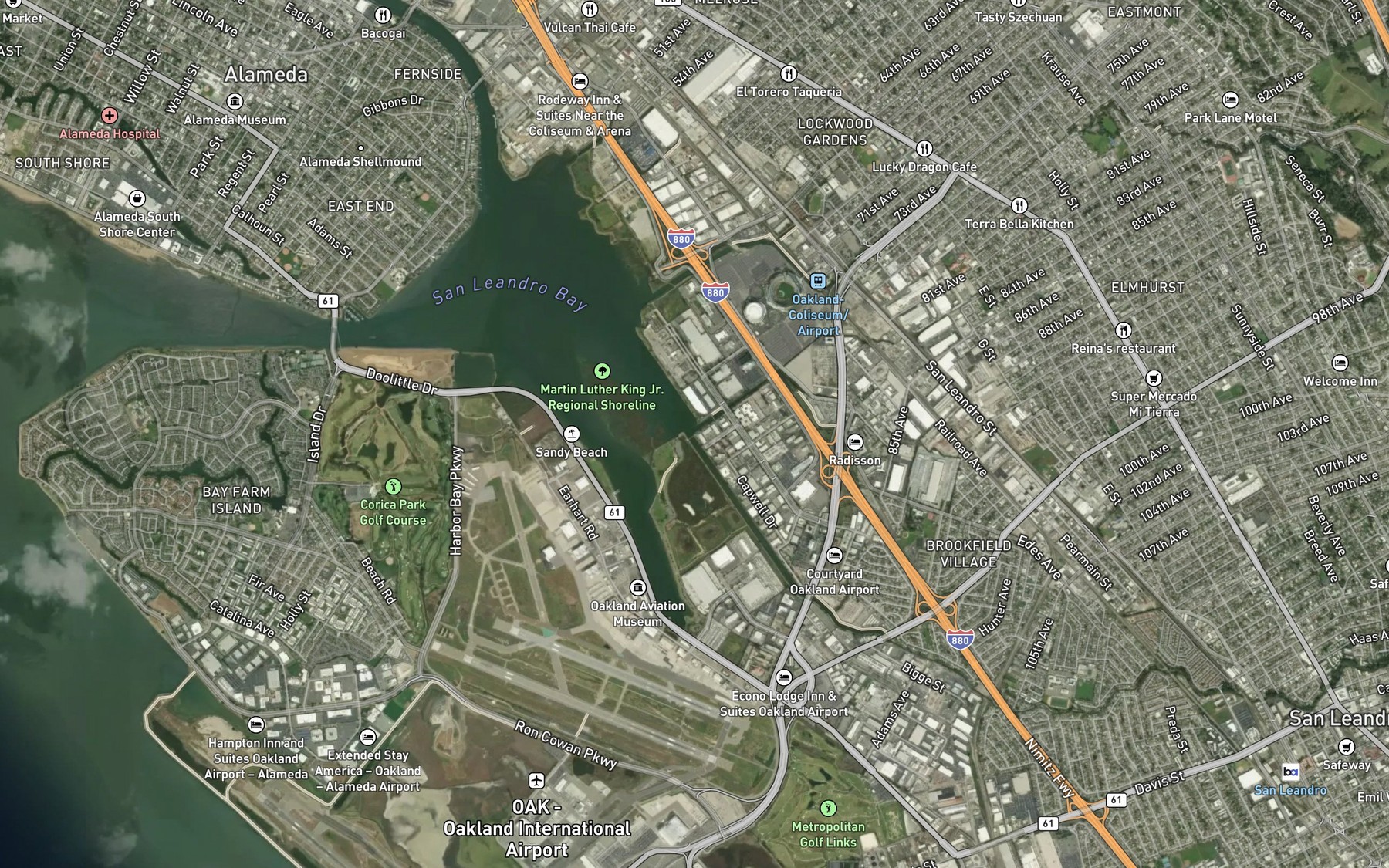 Satellite map of the San Leandro Creek