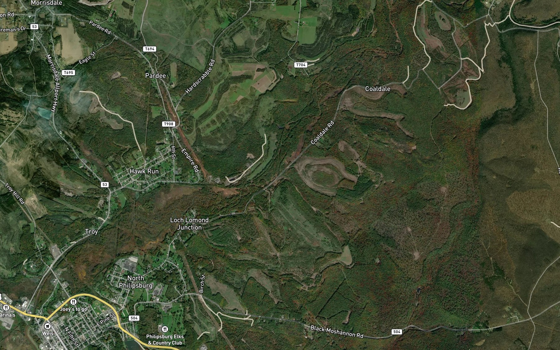 Satellite map of the Wolf Run