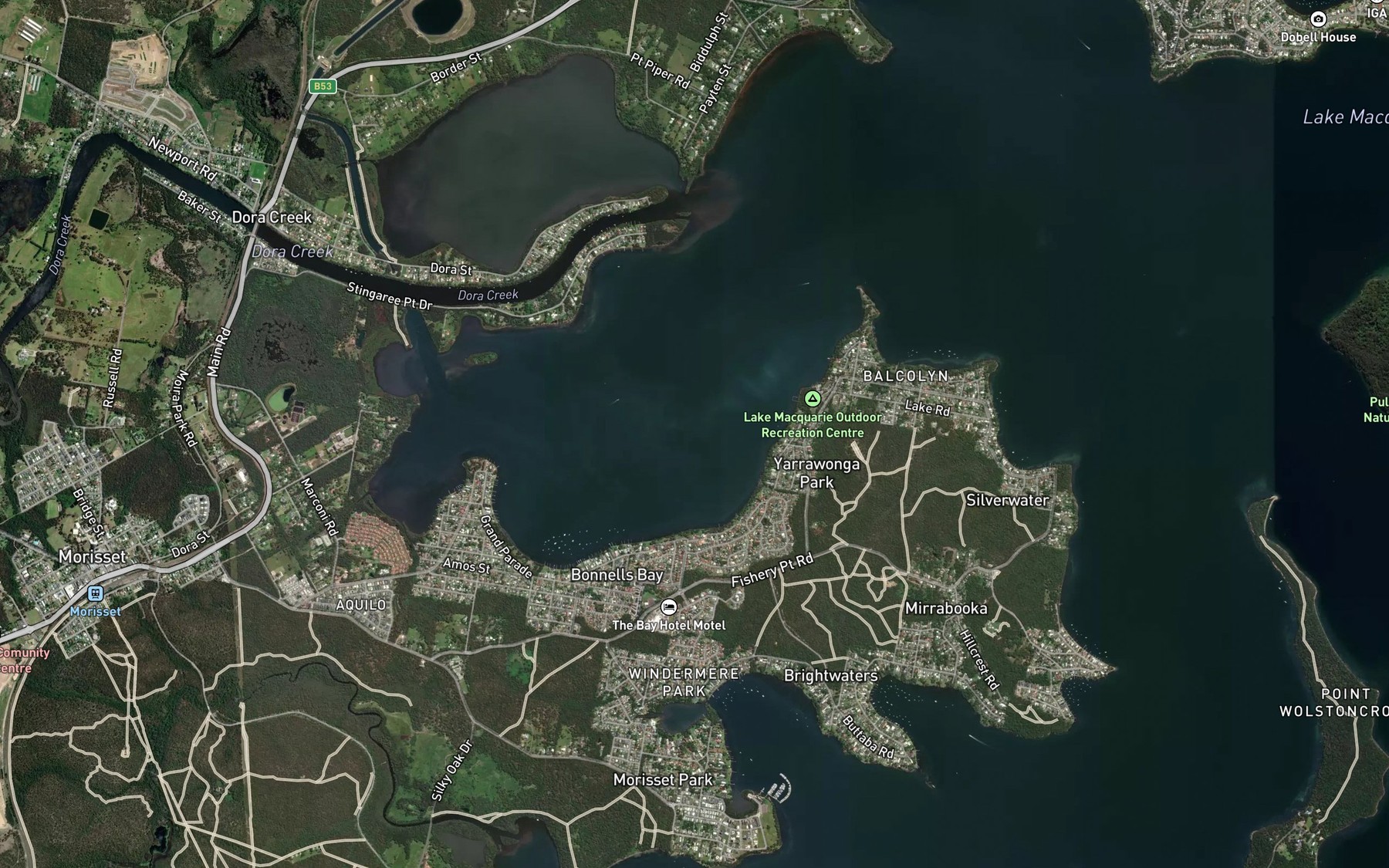 Satellite map of the Bonnells Bay