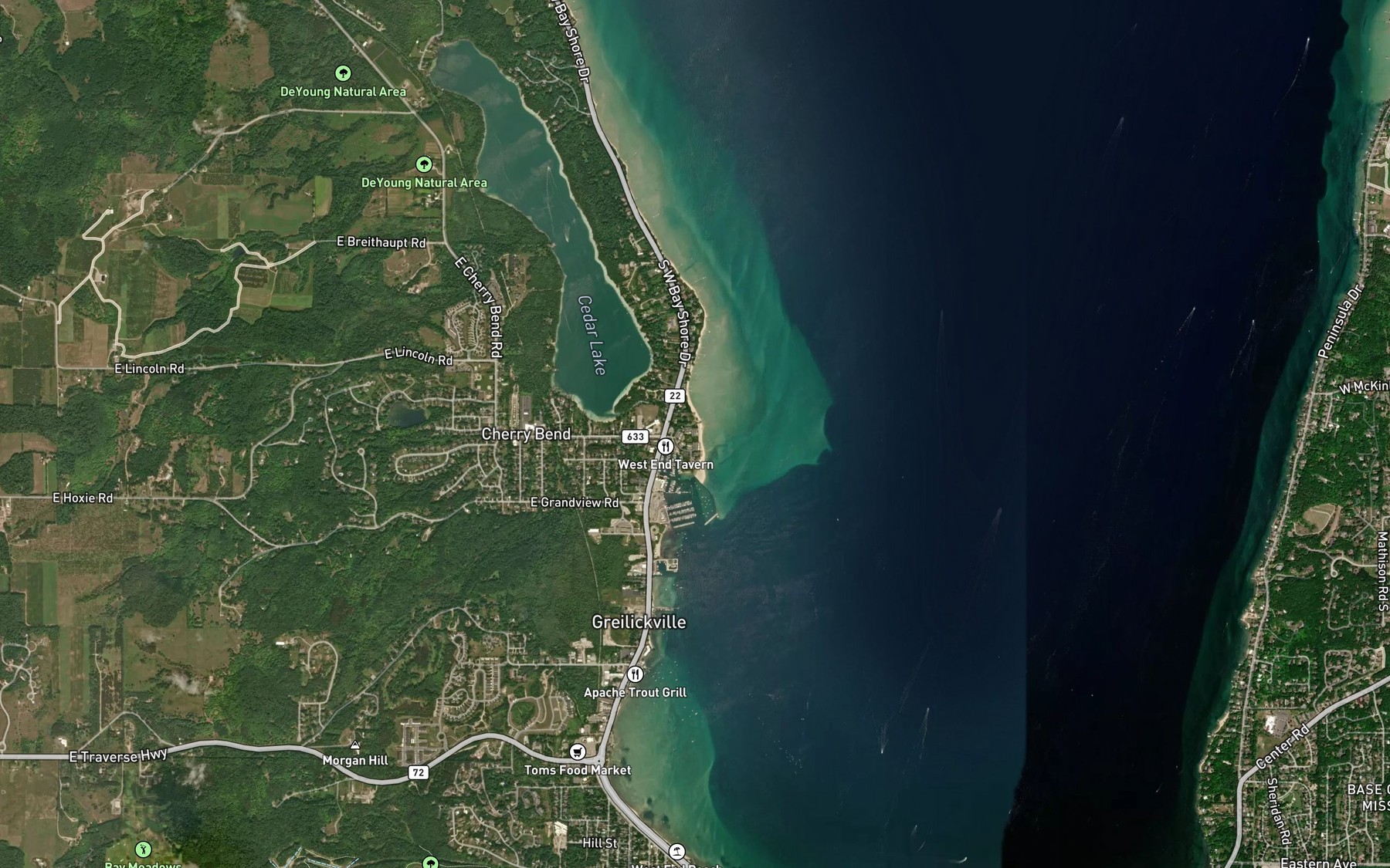 Satellite map of the Cedar Creek