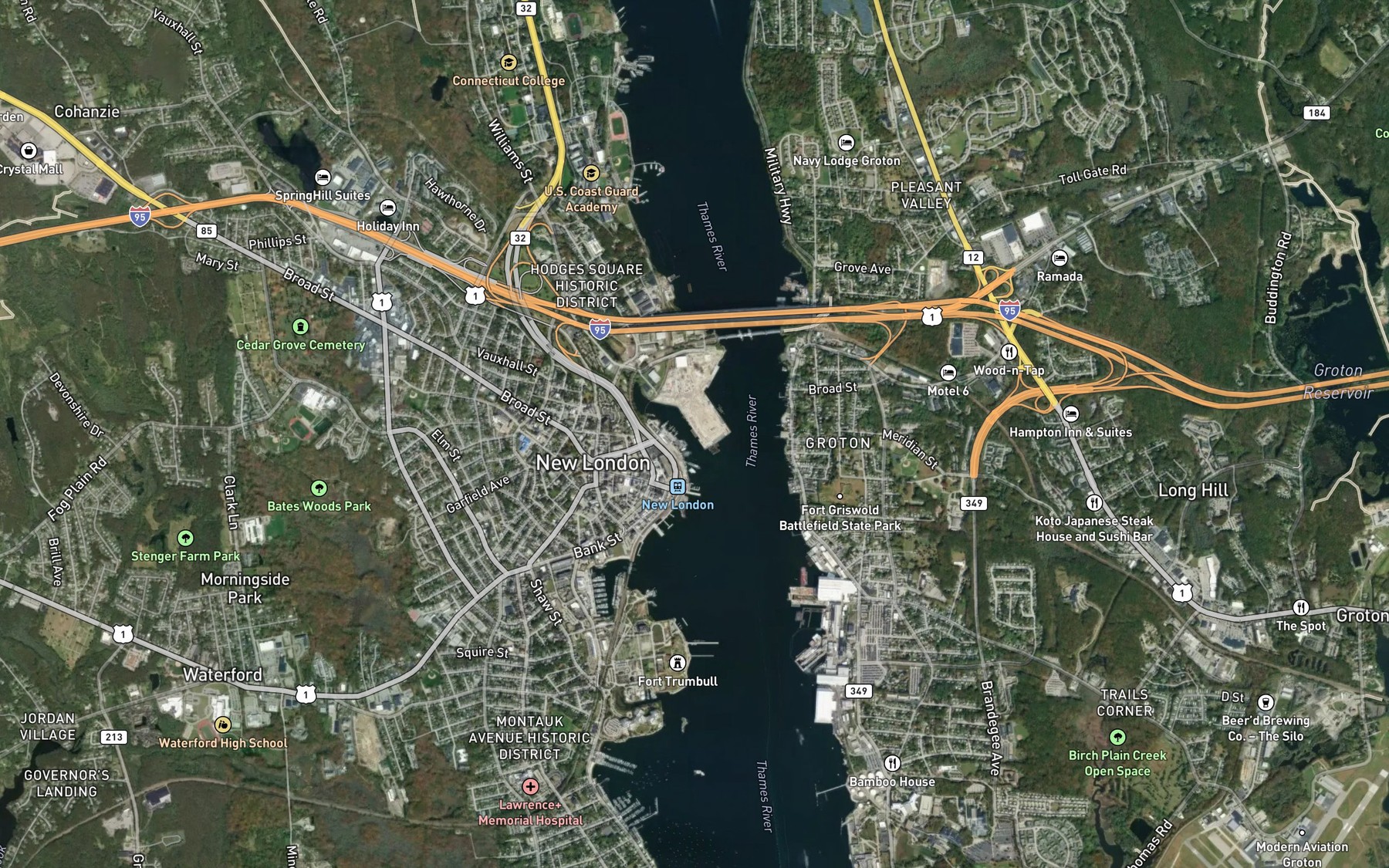Satellite map of the Briggs Brook