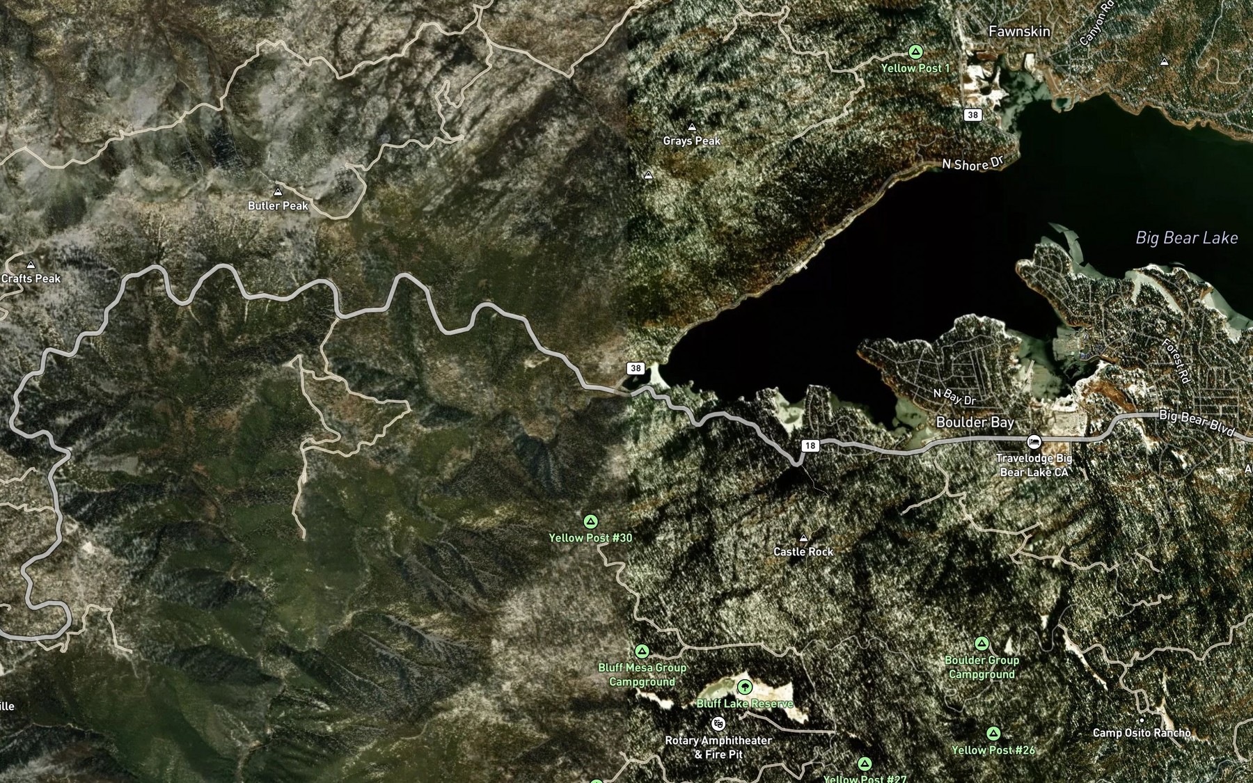 Satellite map of the Big Bear Lake