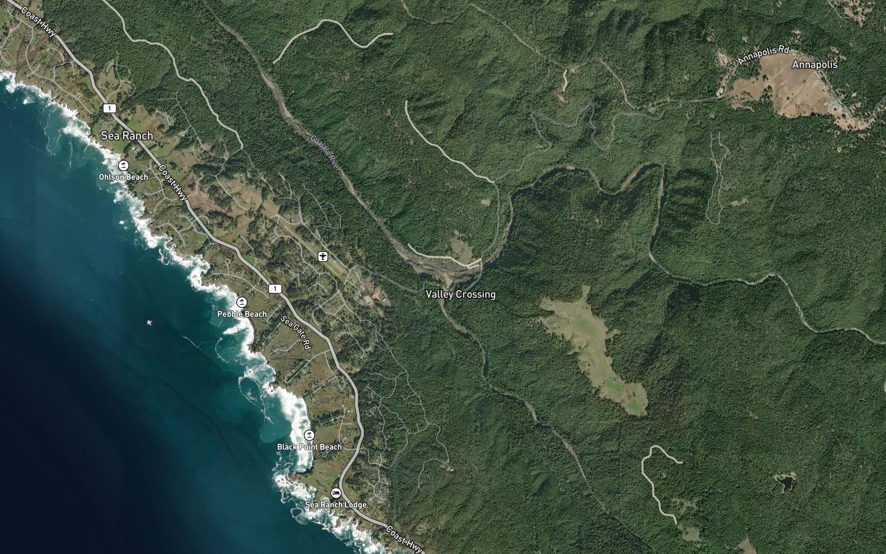 Satellite map of the Wheatfield Fork Gualala River