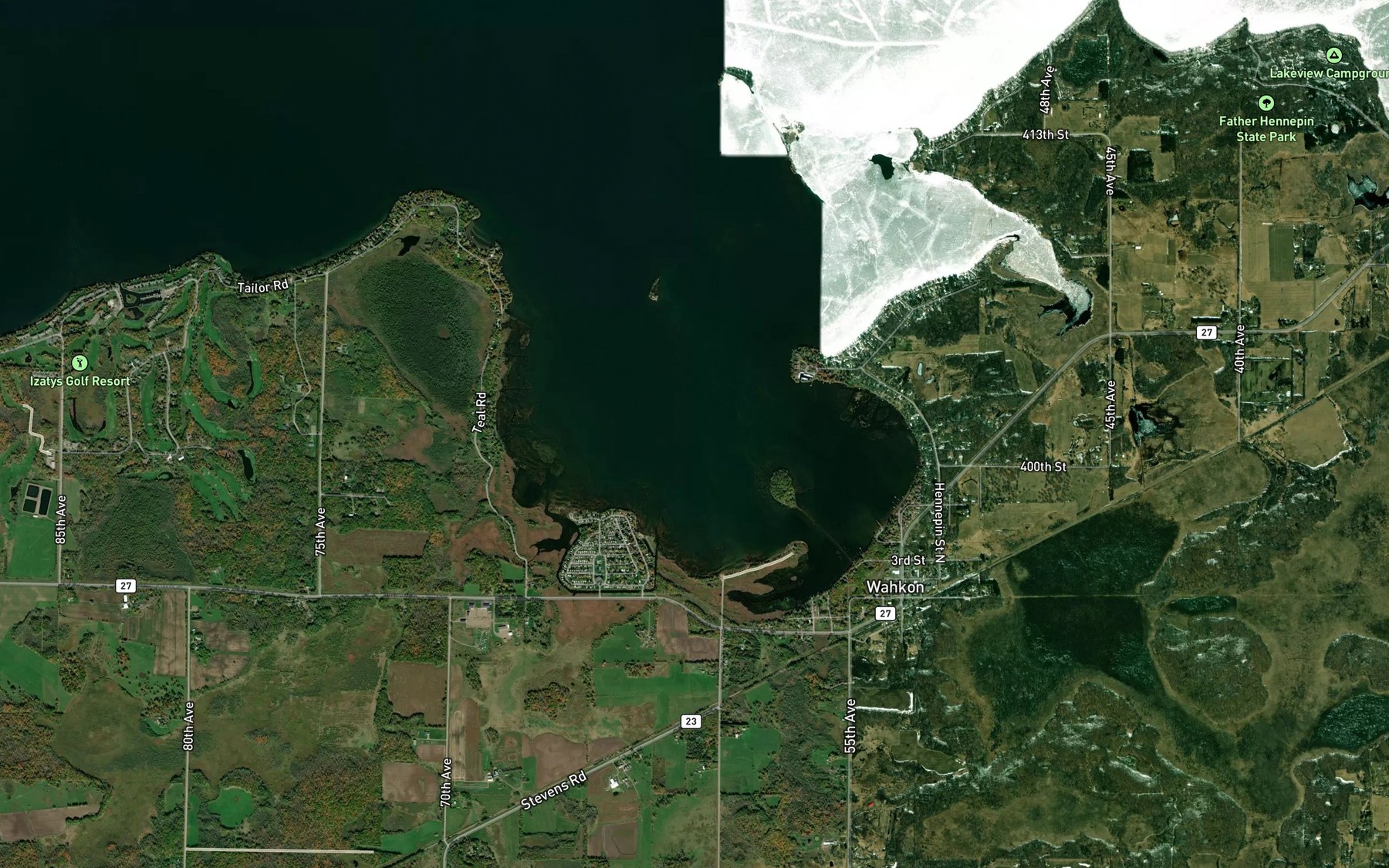 Satellite map of the Wahkon Bay