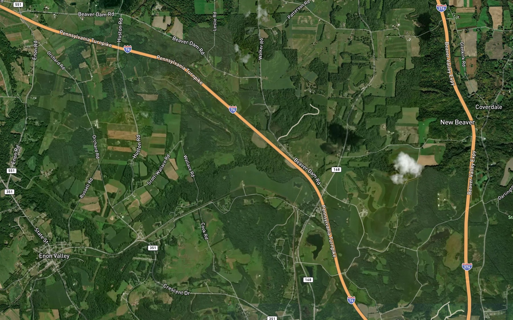 Satellite map of the Beaverdam Run